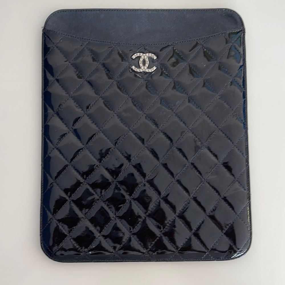 Gently worn Chanel patent leather Chanel envelope/iPad case; 8x10